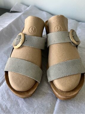 Yokono Blue-grey side  Double-Strap Slide Wedges